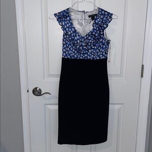 White House Black Market Blue and Black Ruffle Midi Dress